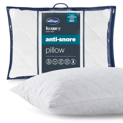 Image of Silentnight Luxury Quilted Anti Snore Pillow Contoured Foam Positions the Head to Reduce Snoring Volume with Luxurious Soft Touch Cover and Dupont Fibres Hypoallergenic, White