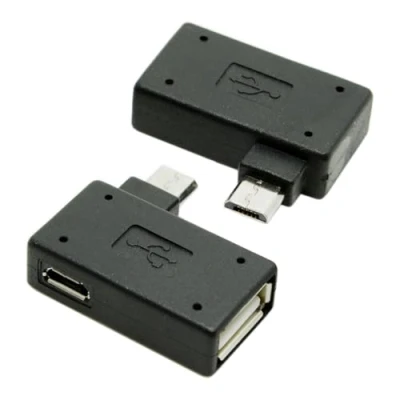 Image of Cablecc 2pcs 90 Degree Left &amp; Right Angled Micro USB 2.0 OTG Host Adapter with Power for Cell Phone Tablet