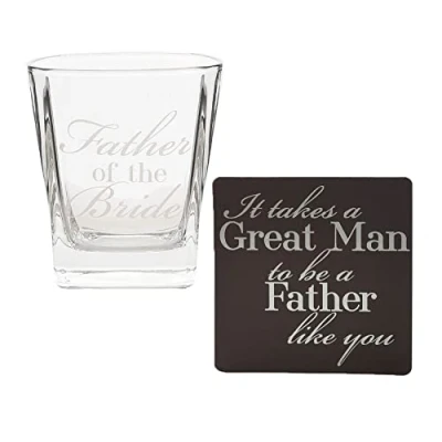 Image of Amore by Juliana Whisky Glass &amp; Coaster Father of The Bride Wedding Gift