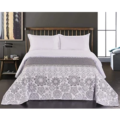 Image of DecoKing 77191 Double sided Bedspread, Polyester, White Gray, 220 x 240 cm