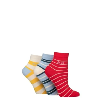 Image of Women&#039;s 3 Pair Elle Plain, Striped and Patterned Cotton Anklets with Smooth Toes Seafarer 4 8