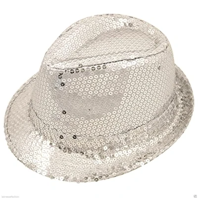 Image of labreeze Sequin Cap Hat Gangster Fedora Trilby Dance Party Fancy Dress (Silver)