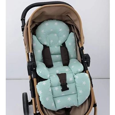 Image of Pushchair/Stroller Cushion Pram Accessories Seat Liner Umay Baby 100% Cotton Cover (Mint Green Star)