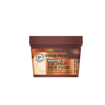 Image of Garnier Hair Food 3 in 1 Treatment Mask, Smooths and Nourishes, For Frizzy &amp; Curly Hair, No Silicones, Vegan Formula, Coconut Oil, Ultimate Blends, 400ml (Packing Ingredients may vary)