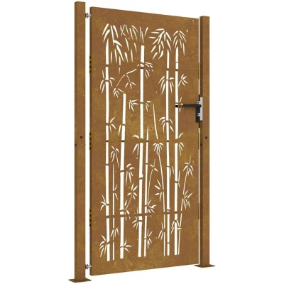 Image of vidaXL Garden Gate 105x180 cm Corten Steel Bamboo Design