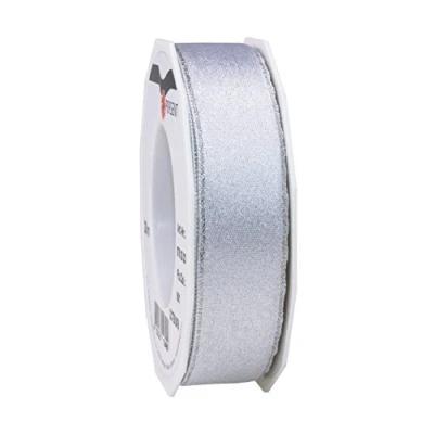 Image of Präsent Glitter Satin Ribbon White Silver 20 m Roll 25 mm width