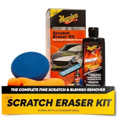 Image of Meguiar’s Quik Scratch Eraser Kit, Car Remover That Removes Blemishes, Includes ScratchX, Drill Mounted Pad, Microfiber Towel