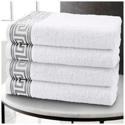 Image of GC GAVENO CAVAILIA 500 GSM Hand Towels Set of 4, 50x80 Cm Greek For Bathroom, Quick Dry &amp; Super Absorbent White Towels, 100% Egyptian Cotton Towel