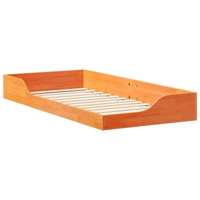 Image of vidaXL Floor Bed Frame with Drawer Brown 90 x 200 cm Solid pine wood