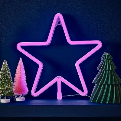 Image of Ginger Ray Christmas Pink Large Light Up Star Neon Fireplace Tabletop Decoration