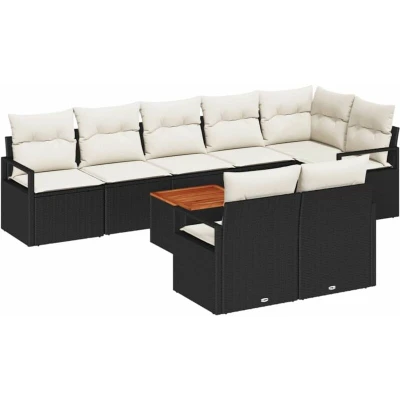 Image of vidaXL 9 Piece Garden Sofa Set with Cushions Black Poly Rattan Acacia