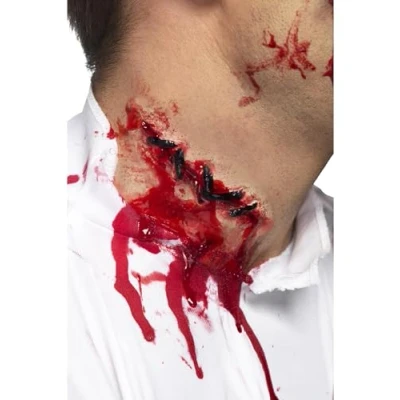 Image of Smiffys Make Up FX, Stitches Latex Scar, Red with Adhesive, Cosmetics and Disguises Fancy Dress, Cosmetic Dress &amp; Disguises.