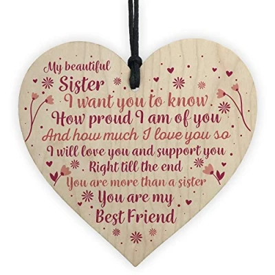 Image of RED OCEAN Sister Birthday Card Gifts Wooden Heart For Christmas Best Friend Plaque Keepsake