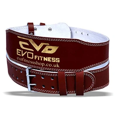 Image of EVO Fitness 4&quot; Pure Leather Gym Belts Weightlifting Straps Back Support Wraps Bodybuilding (Brown, X Large)