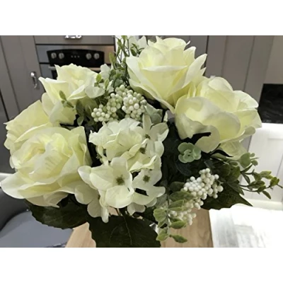 Image of Best Artificial 50cm Vintage Silk Rose Flower Spray Bouquet Wedding Home Decoration Arrangement (Ivory White)