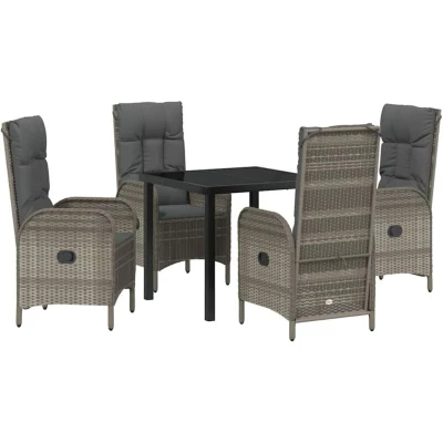 Image of vidaXL 5 Piece Garden Dining Set Grey Poly Rattan