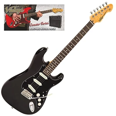 Image of VINTAGE V60 COASTER LEFT HANDED ELECTRIC GUITAR PACK GLOSS BLACK