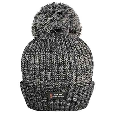 Image of RockJock R40 Thermal Insulation Ladies Marl Melange Bobble Hat with Fleece Lining Grey