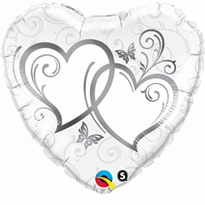 Image of Qualatex 15746 18&quot; Entwined Silver Heart Foil Balloon 01ct, Rubber