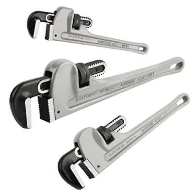 Image of MAXPOWER Pipe Wrench Set 10&quot; 14&quot; 18&quot;, Aluminum Plumber Wrenches, Straight Plumbing with Large Jaw and Scales for Toilet Bowl Sink Bathroom Kitchen