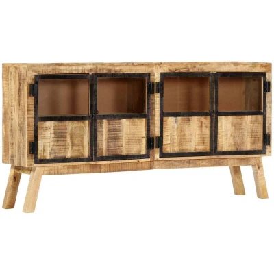 Image of vidaXL Sideboard Brown and Black 160x30x80 cm Solid Rough Mango Wood