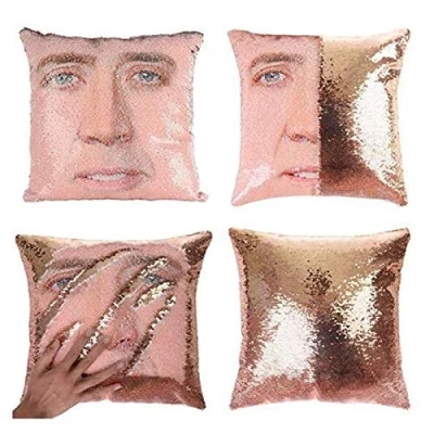 Image of LYX Nicholas Cage Mermaid Sequin Pillow Cover, Magic Throw Cover Decorative Color Cushion Two (Color : D)