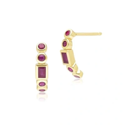 Image of Classic Ruby Half Eternity Hoop Earrings in 9ct Yellow Gold