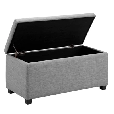 Image of Amazon Basics Upholstered Rectangular Polyester Ottoman Storage box and Entryway Bench, Foot stool, Light Grey, 42 x 91 43 cm (W D H)