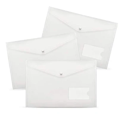 Image of Document Wallets A4 Pack of 20 Wallet Transparent Pockets for Storage with Push Button and Pocket (A4)