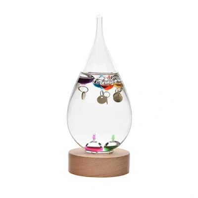 Image of Widdop Tear Drop Design Galileo thermometer On Wood Stand