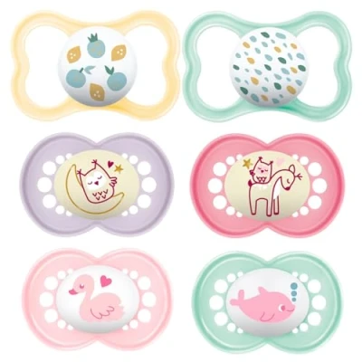 Image of MAM Day &amp; Night Silicone Original Air Dummies 6 16 Girl Set of Includes 3 Sterilized Transport Boxes