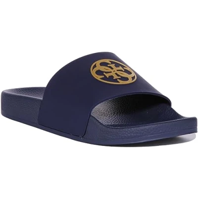 Image of GUESS 4G Logo Beach Womens Blue Slides UK 4 / EU 37