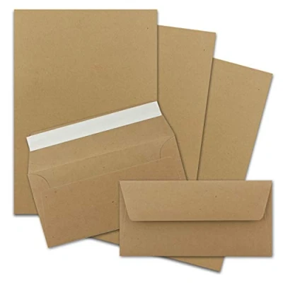 Image of FarbenFroh by Gustav Neuser 25 x A4 Writing Paper Sets with DIN Long Envelopes, Self Adhesive, Craft Paper, Brown, Recycled Envelopes