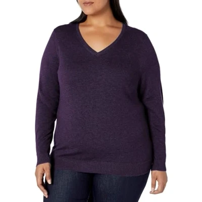 Image of Amazon Essentials Women&#039;s Classic Fit Lightweight Long Sleeve V Neck Jumper (Available in Plus Size), Dark Purple, 4XL