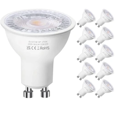 Image of GU10 LED Bulbs, Warm White 2700K, 5W Spotlight Bulb, 50W Halogen Spotlight, 220 240V 350LM 38 Degree Narrow Beam Angle Energy Saving Non dimmable Pack of 10