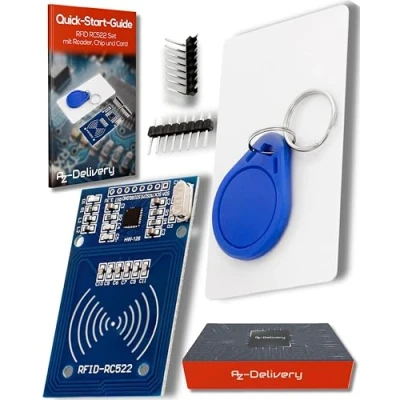 Image of AZDelivery RFID Kit MFRC522 Compatibel with RC522 RF IC Card Reader Sensor Module, Chip Key Ring and S50 13.56MHz I2C IIC SPI, Compatible Arduino Raspberry Pi including E Book!