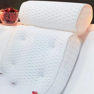 Image of AEROiVi Bathtub Pillow Headrest Bath Pillows for Tub Neck and Back Support 4 Non Slip Suction Cups Spa Cushion
