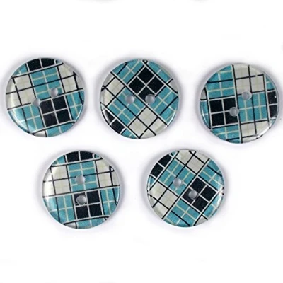 Image of Tartan Checked Squares Round 2 Hole Buttons 15mm Wide Pack of 5 (Pale Blue)
