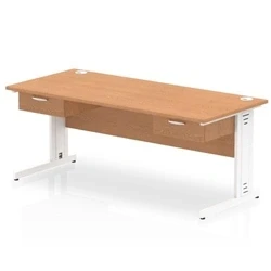 Image of Impulse 1800x800 Desk Oak/White Cable Managed Leg 2x1 Drawer Fixed Ped