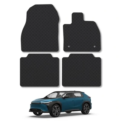 Image of 5mm Rubber Car Mats Compatible With Toyota BZ4X (2022 ) Tailored Fit Floor Set Accessory Custom Anti Slip Backing Heavy Duty Waterproof Easy Clean Durable All Weather Full Coverage