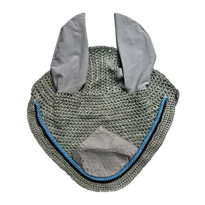 Image of Spire Horse Soft Crochet fly Veil Breathable Cotton Ear Net Hood Control Masks Protector Bonnets (Full, White/Black Terquoise)
