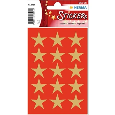 Image of HERMA 3414 Christmas Stickers, Gold Stars 5 Point (Diameter 22 mm, 45 Paper) Self Adhesive Decoration, Permanently Labels for Christmas, Gifts, Crafts, Advent Calendar