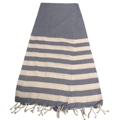 Image of Atout Ciel Hammam Towel Striped with Fringes 90 x 180 cm Navy