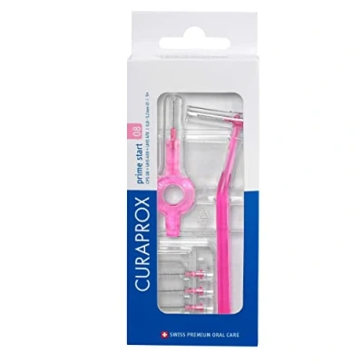 Image of Curaprox Interdental Brush Set CPS 08 Prime Start Starter with 5 Brushes, 2 Different Holders, 3.2 mm Efficiency, Pink