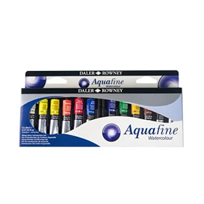 Image of Daler Rowney Aquafine Watercolour Introductory Paint Set, 12 x 8ml Assorted Colours, Ideal for Beginner Artists &amp; Students