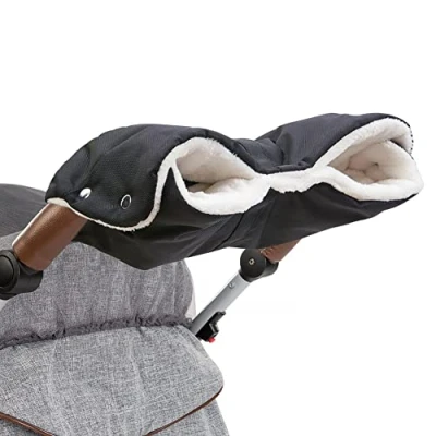 Image of Stroller Fleece Hand Muff,DIAOPROTECT Pram Pushchair Gloves Waterproof Windproof Breathable Anti Freeze Extra Thick Warm Winter Baby Gloves(Black)