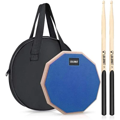 Image of LOLUNUT Dumb Drum Practice Pad,2 sided Silent Pad Soft Rubber Wooden Base Stand with Solid Wood Sticks (8&#039;&#039; Blue)