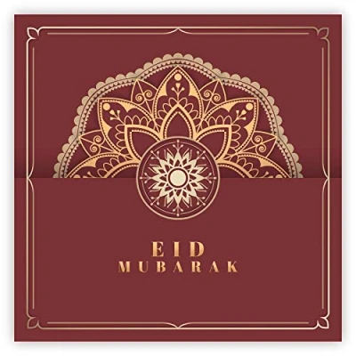 Image of Eid Mubarak Greeting Cards Geometric Traditional Islamic Patterns (Red)