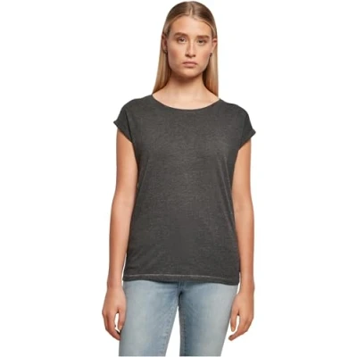 Image of Build Your Brand Women&#039;s Ladies Extended Shoulder Tee T Shirt, Charcoal, L EU