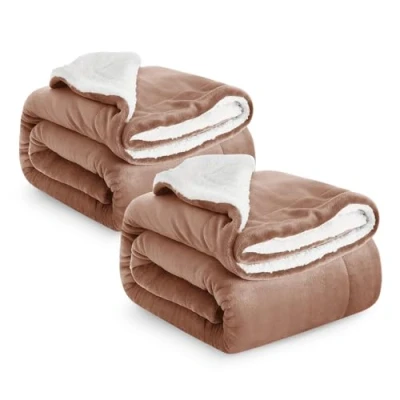 Image of IR Imperial Rooms Sherpa Fleece Blanket 2 Pack Bed Throws Blankets For Sofas Soft Fluffy Thick Reversible Microfiber Throw (Camel, Double (150 x 200 Cm))